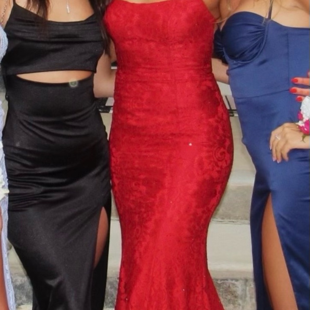 Red Lace and Sequin Prom Dress